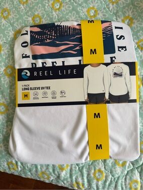 Reel Life Women's Long Sleeve UV Tee - White with Navy & Pink Graphic